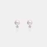 Asta｜7.5-8mm Brilliant Star．Star-shaped Corundum Japanese AKOYA Seawater Pearl 0.50ct Colorless Sapphire 18K Earrings